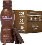 Iconic Protein Drinks, Chocolate Truffle (12 Pack) - Sugar Free & Low Carb - 20g Grass Fed Protein - Lactose Free, Gluten Free, Non-GMO, Kosher - Keto Friendly Protein Shakes
