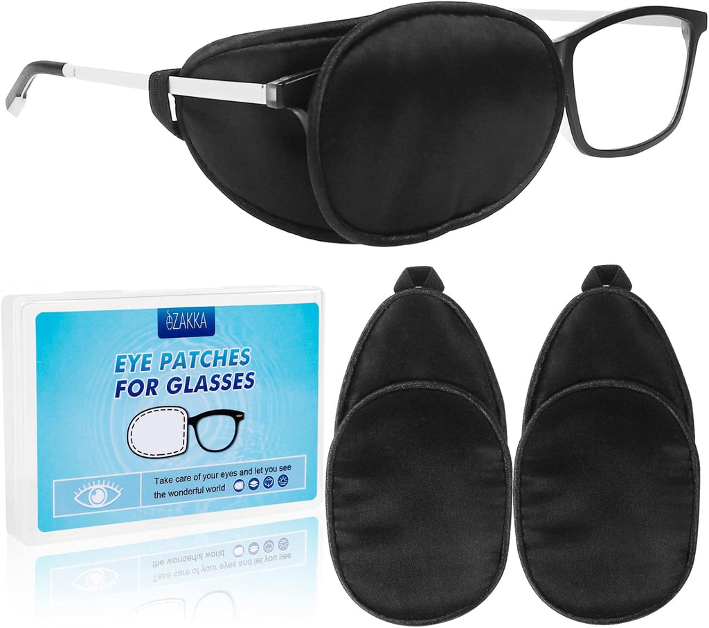 eZAKKA Eye Patches for Adults Kids, Eye Patch for Glasses, Medical Soft Eye Patch for Lazy Eye Amblyopia Strabismus and After Surgery (Black+Black)