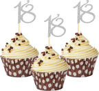 Sumerk 24PCS 18 Cupcake toppers Silver Glitter 18th Birthday Cupcake Picks Anniversary Party Decorations
