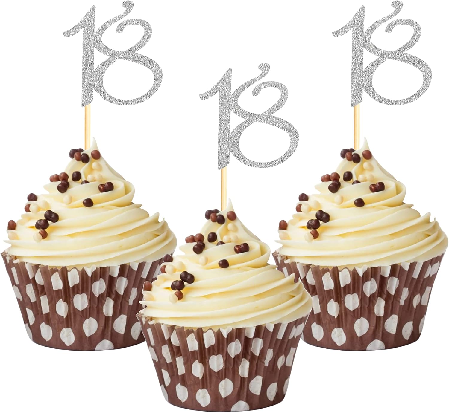 Sumerk 24PCS 18 Cupcake toppers Silver Glitter 18th Birthday Cupcake Picks Anniversary Party Decorations