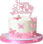 13 Pcs Pink Butterfly Cake Decorations 3D Pink Happy Birthday Cake Topper Birthday Cakes Toppers Butterfly Cupcake Topper for Girls Women Butterflies for Party Wedding Cakes Decor