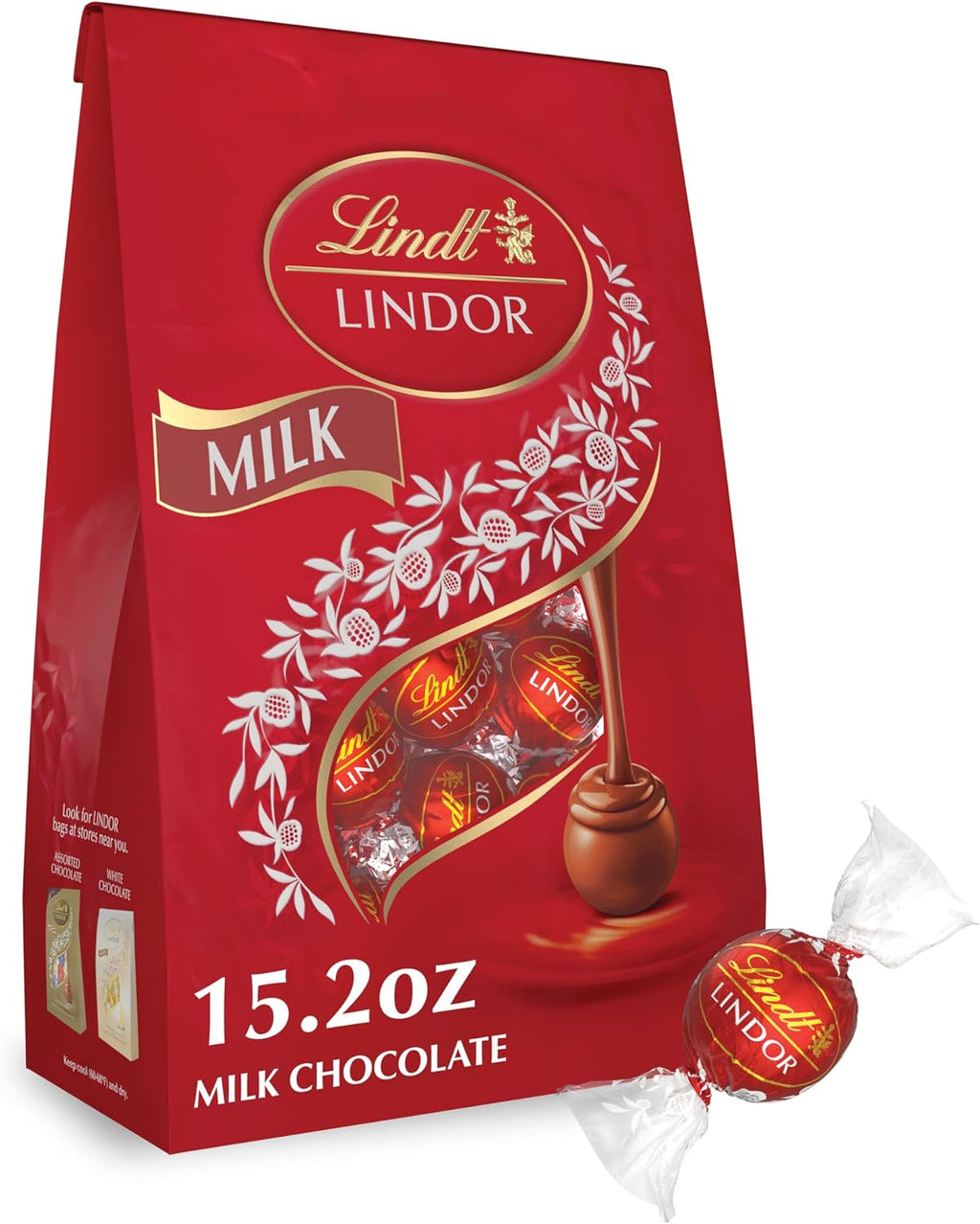 Lindt LINDOR Milk Chocolate Candy Truffles, Milk Chocolate with Melting Truffle Center, 15.2 oz. Bag