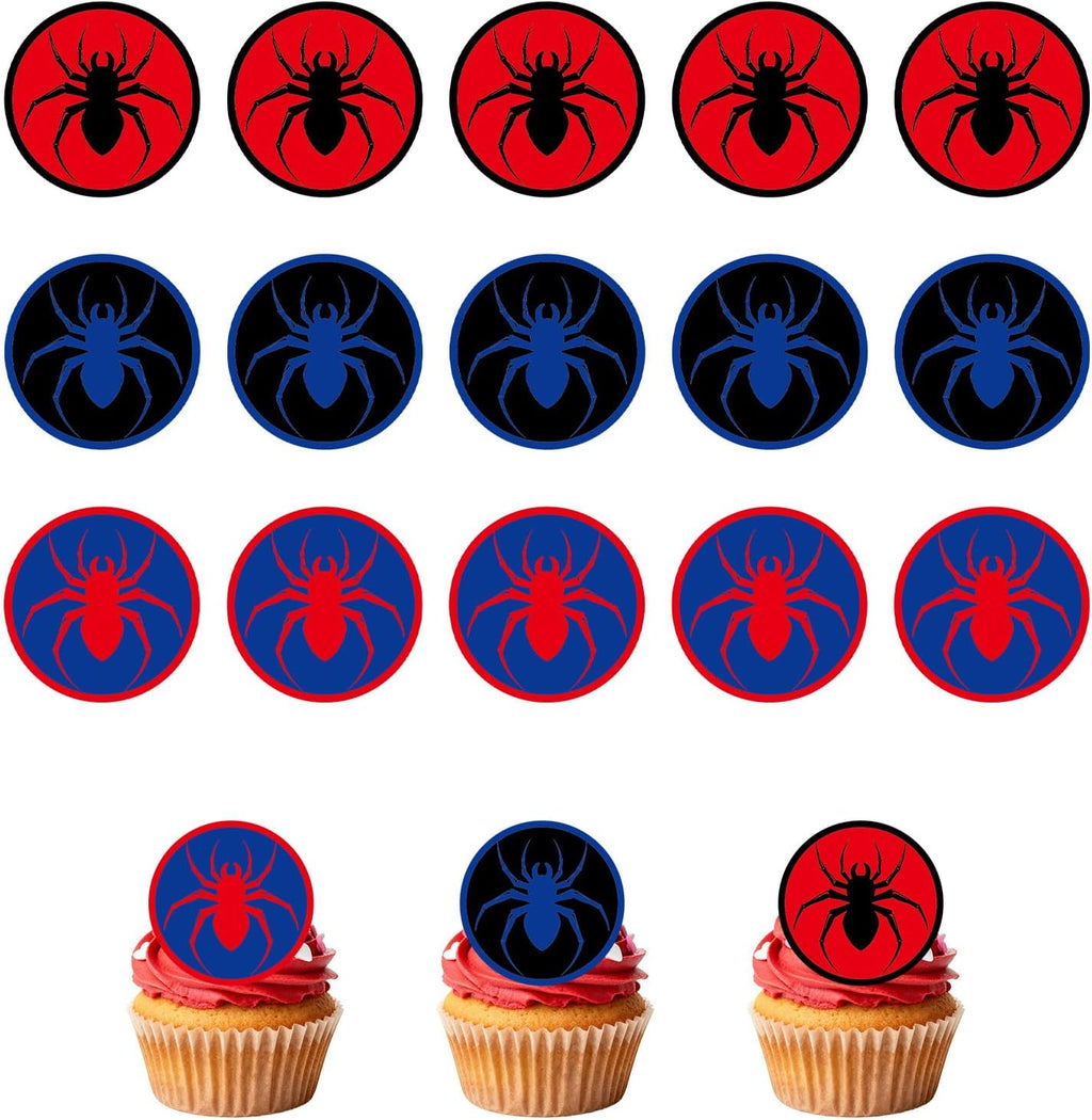 15pcs Edible Cupcake Toppers, 5cm/2 Inch Round Spider Happy Birthday Edible Cake Decoration Red Cartoon Spider Cakes Decor for Kids Boys Girls Birthday Theme Party (3 Design)