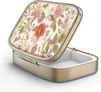 Pill Case Pill Box with Mirror Retro 2 Compartment Small Pill Case for Purse or Pocket Bronze Rectangular Pill Box or Vitamins, Fish Oil, Supplements, Pill Containe Travel Gifts（Retro Red Flowers）