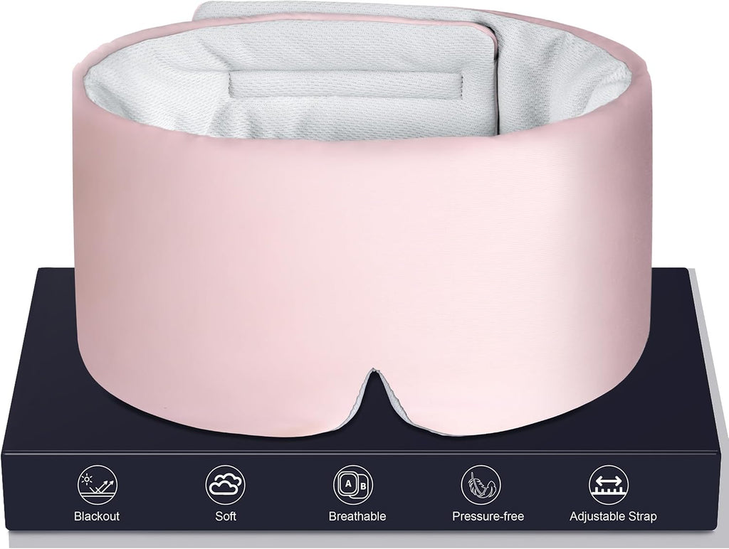 LOVE EYE Dual Side Sleep Mask,Ice Silk Eye Sleeping Mask & Blindfold with Adjustable Strap,Warm and Cool Side Total Blackout Eye Covers for Women Men Sleep Travel Nap (Pink)