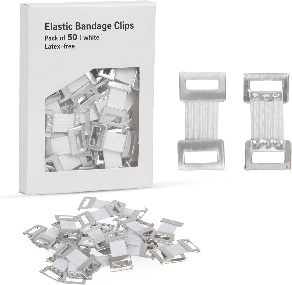 ORIENTOOLS 50-Pack Elastic Bandage Clips, Stretch Bandage Wrap Clips, Durable & Replaceable Metal Clasps for Secure Fastening, Non-Latex, Includes Storage Box, Ideal for Medical and Sports Bandages