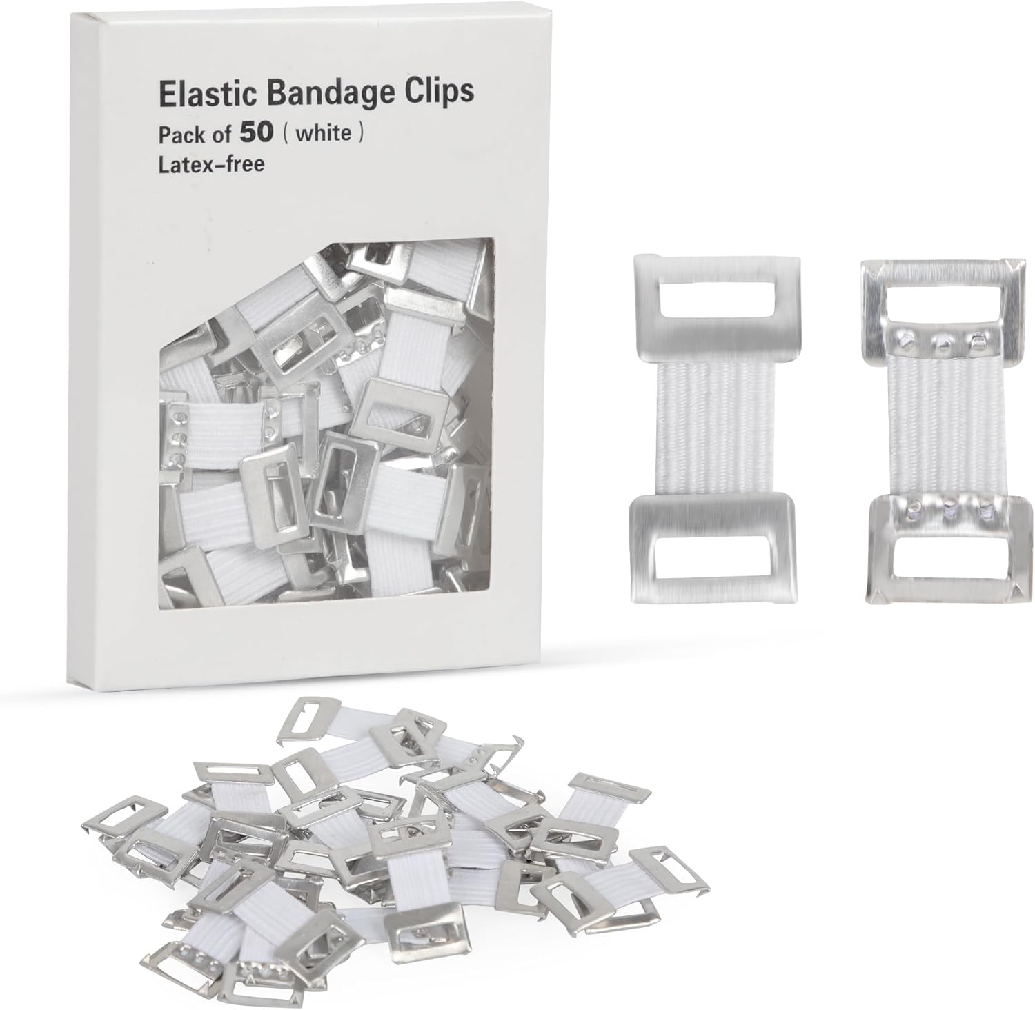 ORIENTOOLS 50-Pack Elastic Bandage Clips, Stretch Bandage Wrap Clips, Durable & Replaceable Metal Clasps for Secure Fastening, Non-Latex, Includes Storage Box, Ideal for Medical and Sports Bandages