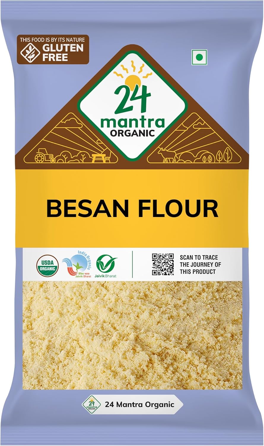 24 Mantra Organic Besan/Gram Flour/Besan Pindi - 100% Organic | Chemical Free & Pesticides Free | Uniform Particle Size | Unadulterated 1 LB