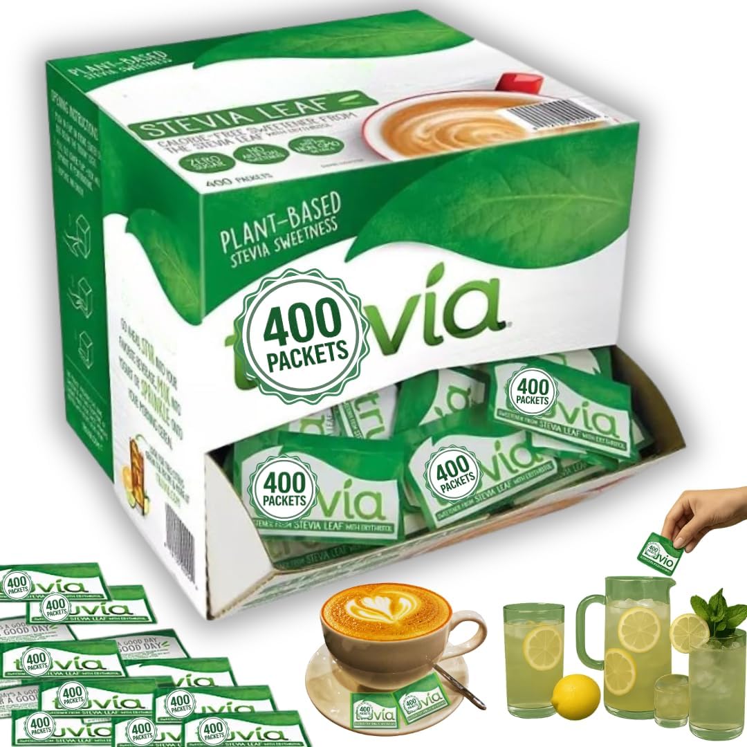 Truvias Natural Stevia Sweetener Packets – 400 Count – Zero Calorie Sugar Substitute, Plant-Based Sweetener, Keto Friendly, Original Flavor, Ideal for Coffee, Tea & Baking