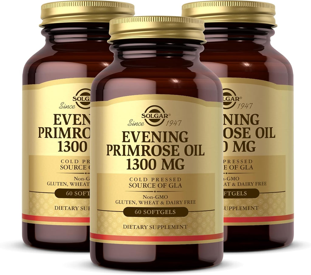Solgar Evening Primrose Oil 1300 mg, 60 Softgels (Pack of 3) - Promotes Healthy Skin - Nutritional Support for Women - Non-GMO, Gluten Free, Dairy Free - 180 Total Servings