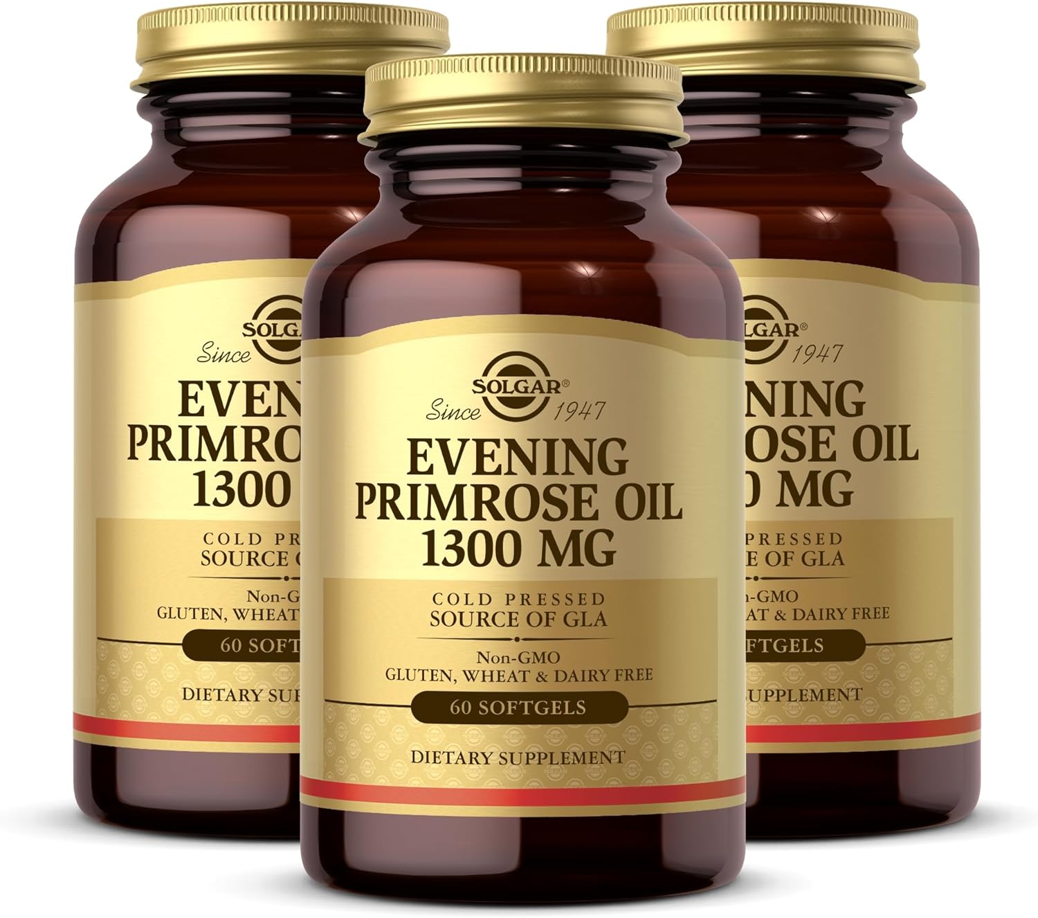 Solgar Evening Primrose Oil 1300 mg, 60 Softgels (Pack of 3) - Promotes Healthy Skin - Nutritional Support for Women - Non-GMO, Gluten Free, Dairy Free - 180 Total Servings