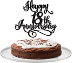 Rsstarxi 1 Pack Happy 18th Anniversary Cake Topper Glitter Cheers to 18 Years Wedding Anniversary Cake Pick Decorations for Happy 18th Birthday Wedding Anniversary Party Cake Decorations Black