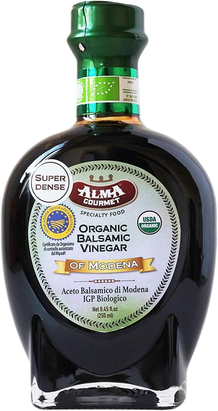 Organic Super Dense Italian Balsamic Vinegar of Modena I.G.P. | No Added Sulfites/Caramel | USDA and ICEA Certified | 250 Milliliter | 8.5 Fluid Ounce