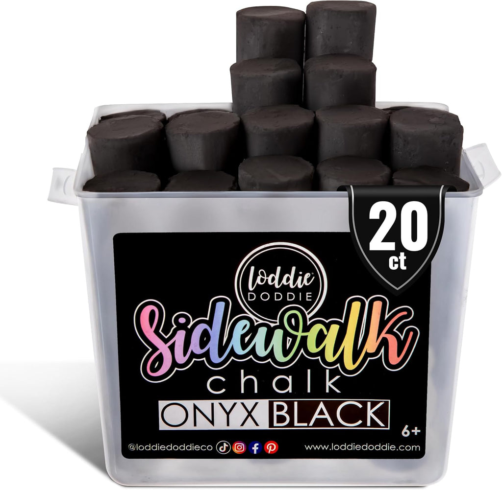 Loddie Doddie Jumbo Sidewalk Chalk Bucket - 20 Count, Black - Washable Sidewalk Chalk for Kids - Bucket Storage for Outside Fun - For Outdoor Kids Activities
