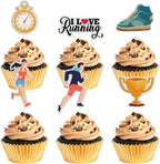 Running Cupcake Toppers, Track, Cross Country or Marathon Party Birthday Party Clear Treat Picks, Sports Theme Party Cake Decoration.Rainbow Glitter Set of 18