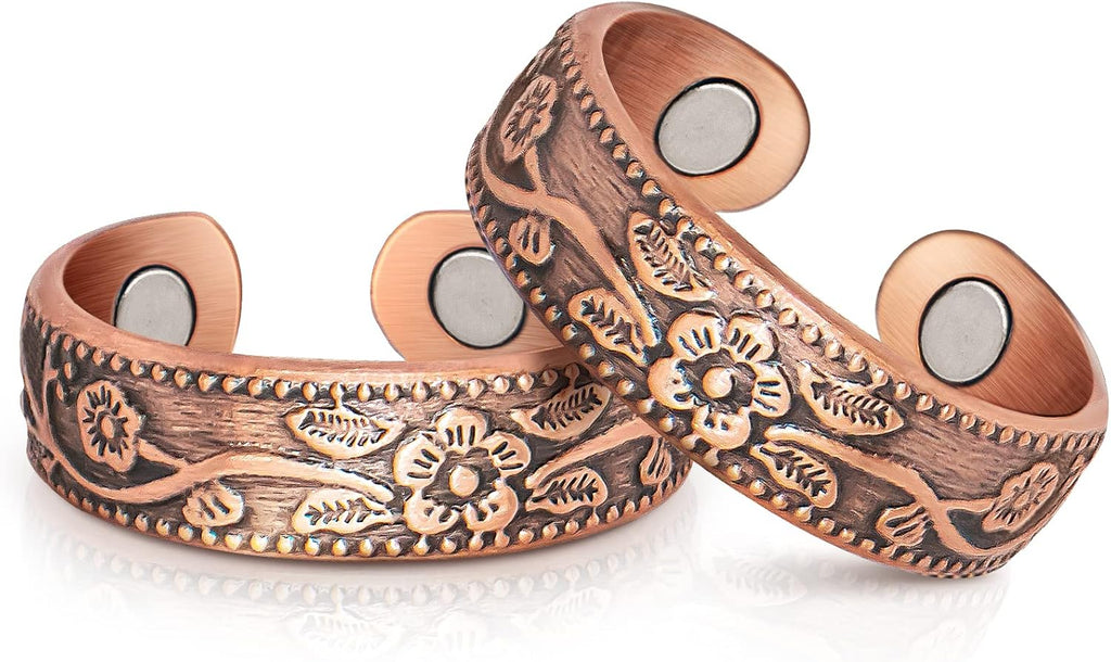 Lymphatic Drainage Therapeutic Magnetic Ring: Copper Rings with 3500 Gauss Magnets for Women Men Pain Relief, Magnetic Lymph Detox Ring 100% Solid Pure Copper Jewelry Gift (2PCS)
