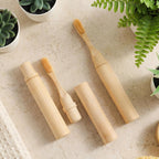3 Pcs Foldable Travel Toothbrushes Bamboo Toothbrush Case Holder Kit Soft Bristle Travel Toothbrushes with Reusable Compact Case for Traveling Camping Daily Use