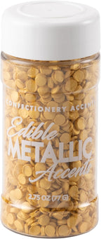 GOLD EDIBLE METALLIC ACCENTS - SEQUINS SPRINKLES-Dairy Free, Gluten Free, Egg Free, Vegan, Soy Free, Nuts Free, Kosher, Cupcake ,Cookies And Cake Topper, Jimmies, Baking, Decorating, Confetti, Sugar Shapes, Quins Fancy Sprinkles, 2.75oz