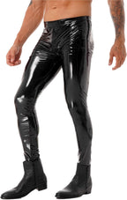 FEESHOW Mens Shiny Leather Zipper Crotch Jeans Pants Tights Long Leggings Trousers Clubwear