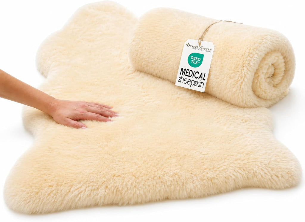 Desert Breeze Distributing Medical Sheepskin for Bedsores and Pressure Sore Relief | Oeko-Tex Certified Lambskin Pad, 24" x 41" Shorn Wool for Bed, Wheelchair, Recliner