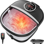 GEHONA Collapsible Foot Spa Bath with Heat,Foot Massager with Two Side Supports,Leakage Protector,Temperature Control,Bubbles,Red Light,Timer,Feet Spa Tub,Feet Soaker,Gifts (Black)
