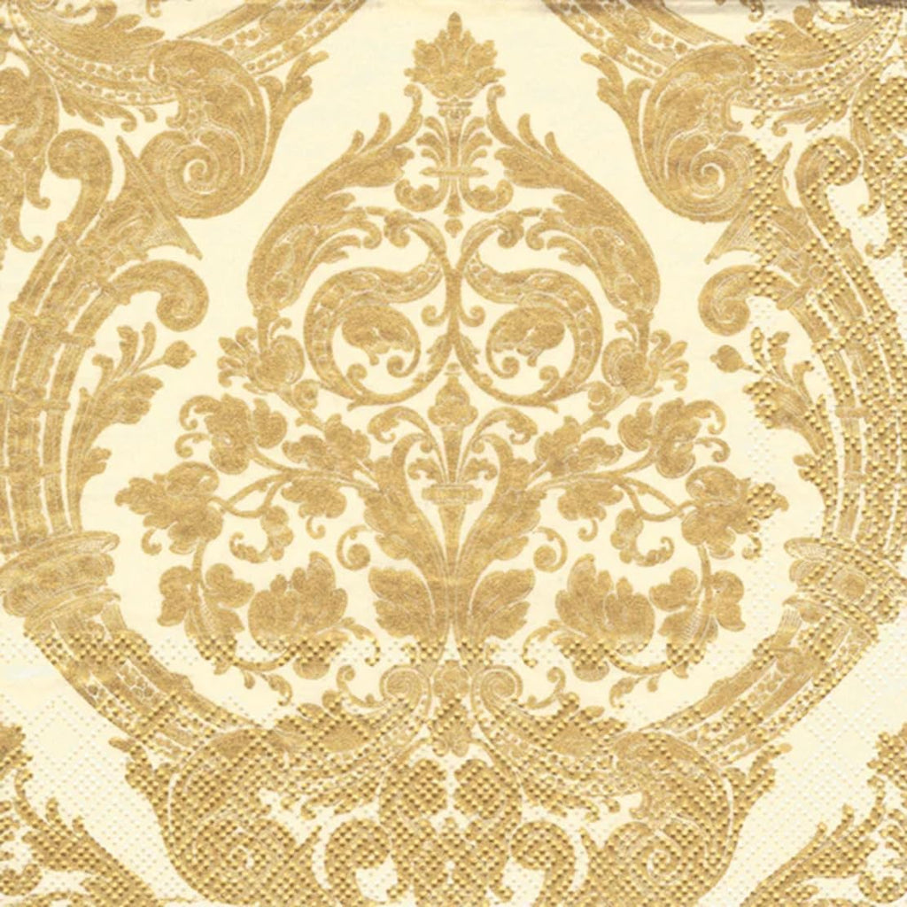 IHR Ideal Home Range Party Napkins Disposable 3-Ply Paper Lunch Napkin Pack, 6.5" x 6.5", Grandeur (Cream/Gold), 20-Count