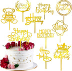 Happy Birthday Cake Topper, 20PCS Gold Acrylic Happy Birthday Sign Cupcake Toppers Set for Boys Girls Women Men Birthday Party Decorations Supplies