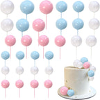 Rsstarxi 30 PCS Balls Cake Topper Foam Ball Cake Picks Mini Balloon DIY Cake Insert Topper Decoration for Baby Shower Wedding Anniversary Kids Birthday Party Cake Decorations White Pink Blue