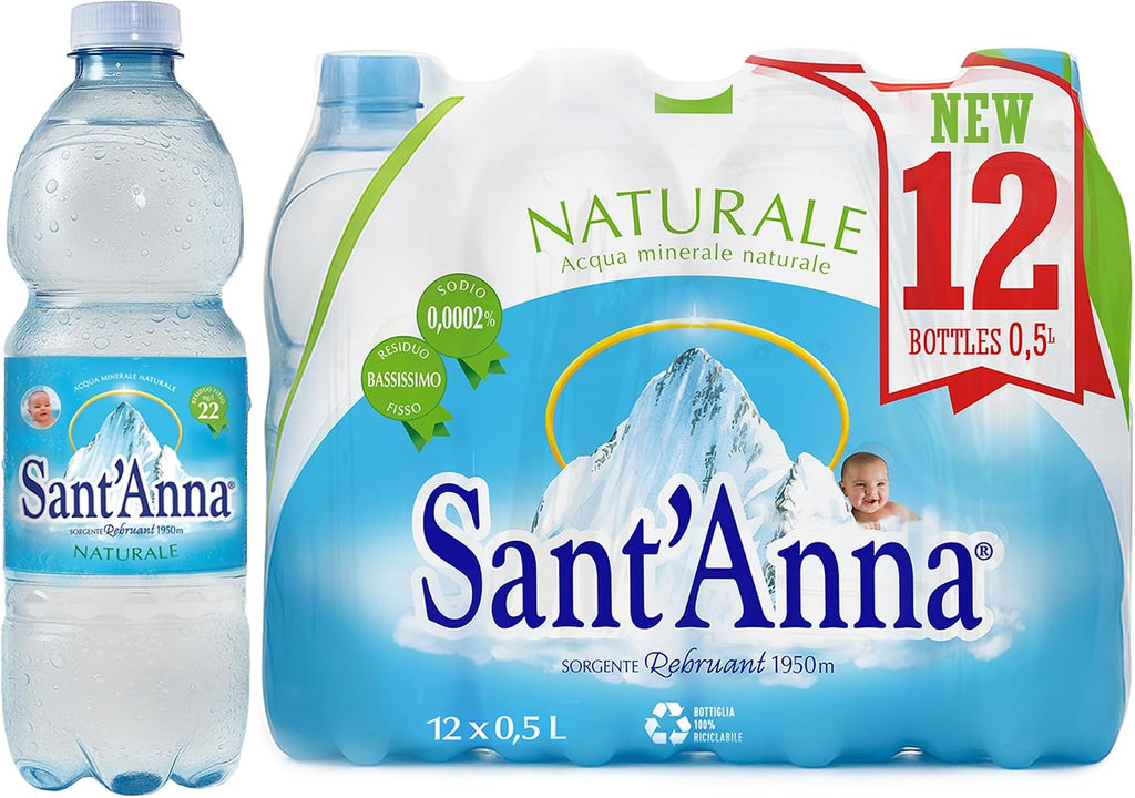 Sant'Anna Still Mineral Water, 16.9 Fl Oz Bottles (12-Pack) | Pure Italian Alps Mountain-Fresh Drinking Water | Natural Functional Drink | Sodium-Free, Nitrate-Free, Sulfate-Free in BPA-Free Bottles