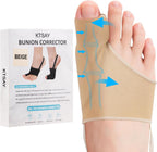 KTSAY 2PCS Bunion Corrector for Women & Men, Big Toe Straightener with Splint & Pads, Comfortable & Breathable for Day/Night Support, Hallux Valgus Pain Relief Non-Slip Socks (1, Beige)