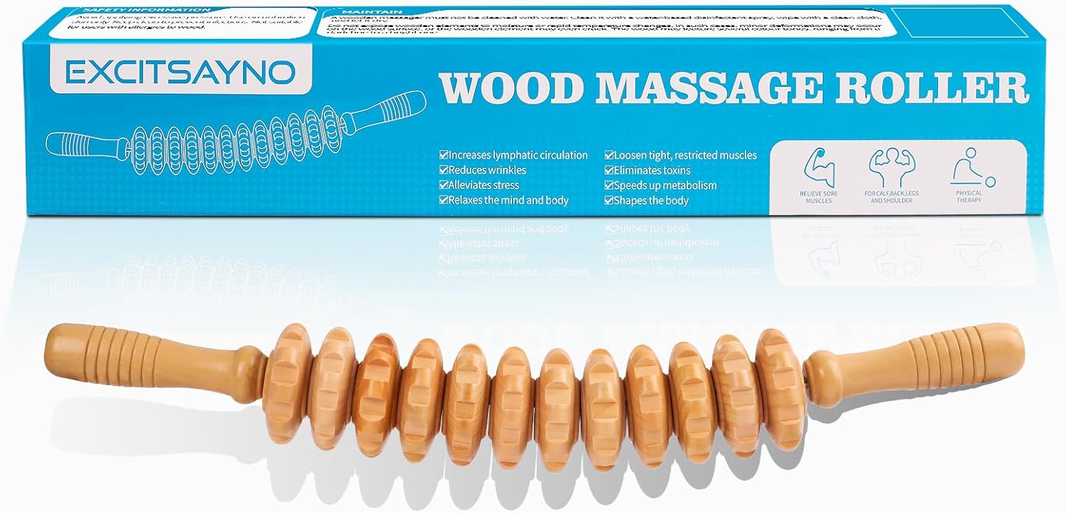 Wood Massage Roller for Waist Thigh Back, Wood Therapy Massage Tools, Cellulite Roller,Fascia Blaster, for Lymphatic Drainage,Blood Circulation,Stress and Pain Relief (Curved)