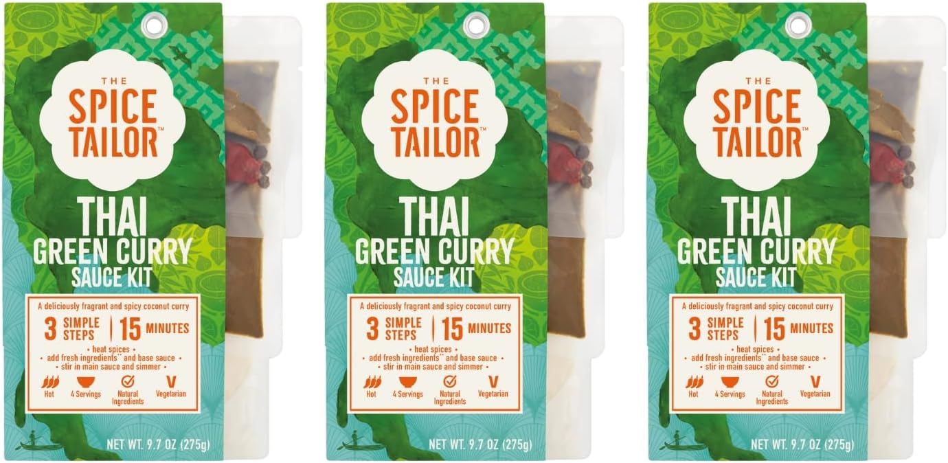 Spice Tailor 3 Simple Steps Restaurant Quality Meals in Minutes Kits Ready in 10 Minutes (3 Pack, Thai Green Curry)