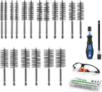 21PCS Bore Brush Set for Drill, Stainless Steel Round Wire Brushes, 9 Sizes (5/16’’-1-1/8’’) with 1/4" Hex Shank, Handle, 10mm Extension Bar, Goggles, Engine and Pipe Cleaning Brush Kit