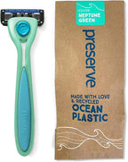Preserve POPi Shave 5 Razor System Made with Recycled Ocean Plastic and 5-blade cartridge, Neptune Green