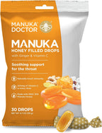 Manuka Doctor Cough Drops, Manuka Middles, 30 Drops (Pack of 1) Throat Lozenges Infused with Raw Manuka Honey, Vitamin C & Ginger for Immune Support, Helps Soothe Sore Throat