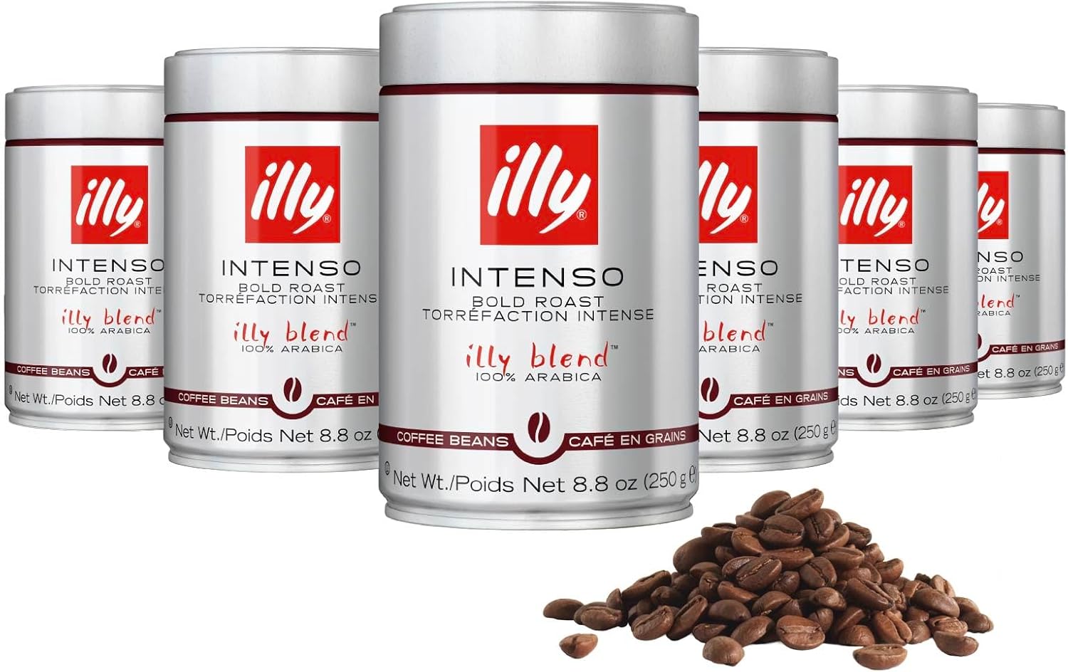 illy Whole Bean Coffee, Intenso Bold Roast, 100% Arabica, Premium Italian Coffee, Ideal for Espresso, Drip, Moka and French Press Brewing, 8.8oz, 6 Pack