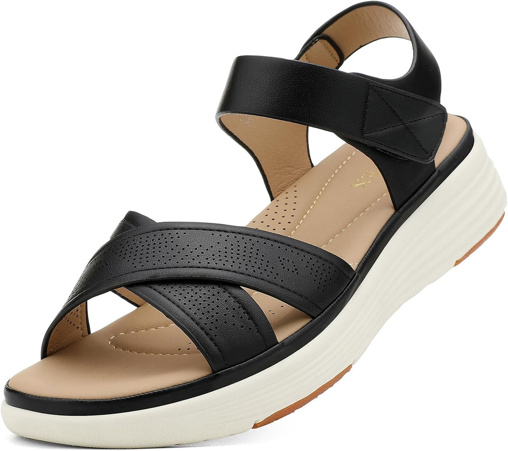 UBFEN Womens Platform Sandals Wedge Walking Comfortable Casual Adjustable Strap Lightweight Open Toe