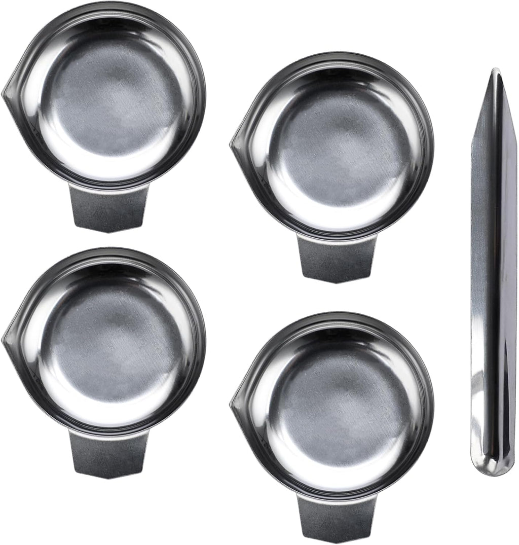 JUXYES 4PCS Metal Weighing Powder Pan with Scoop, Mini Digital Scale Pan Tray Weighing Dish for Reloading, Electronic Scale Tray Powder Measuring Pans for Jewelry Liquid Powder Lab Supplies