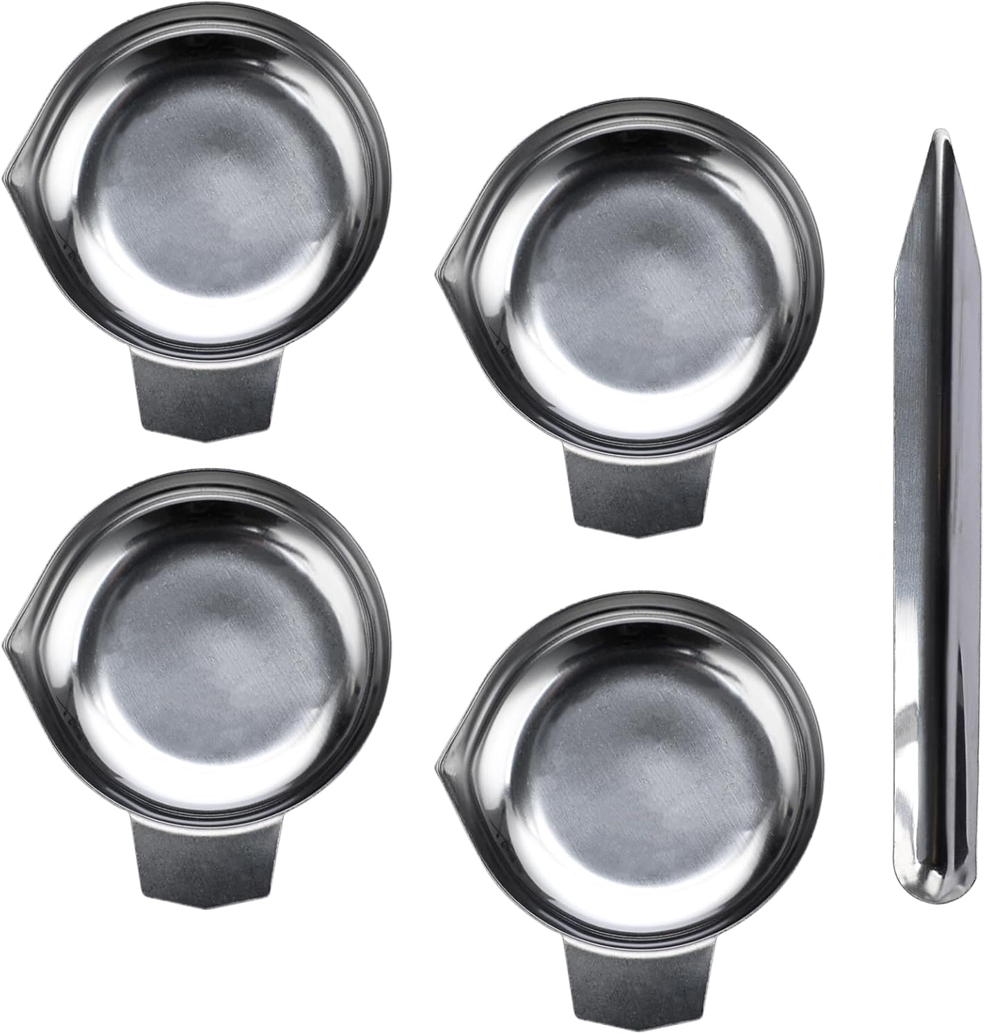 JUXYES 4PCS Metal Weighing Powder Pan with Scoop, Mini Digital Scale Pan Tray Weighing Dish for Reloading, Electronic Scale Tray Powder Measuring Pans for Jewelry Liquid Powder Lab Supplies