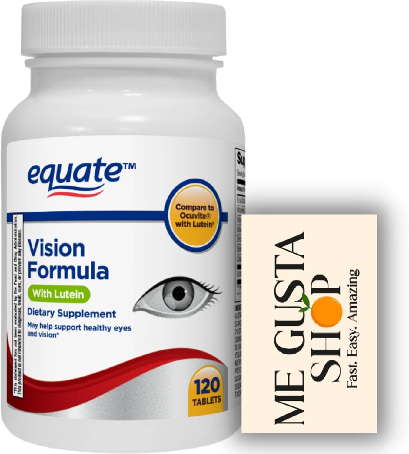 Equate Vision Formula with Lutein Tablets Dietary Supplement, 120 Count + me Gusta Sticker