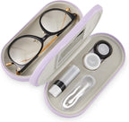 Muf 2 in 1 Contact Lens Case and Glasses Case, Double Sided Design with Mirror, Portable Travel Kit with Tweezer, Remover and Solution Bottle, Purple