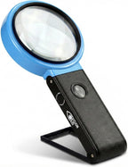 VisionAid Hands-Free Magnifying Glass with Stand, LED Lights, Loupe Handheld Illuminated Magnifier for Low Vision Seniors Reading