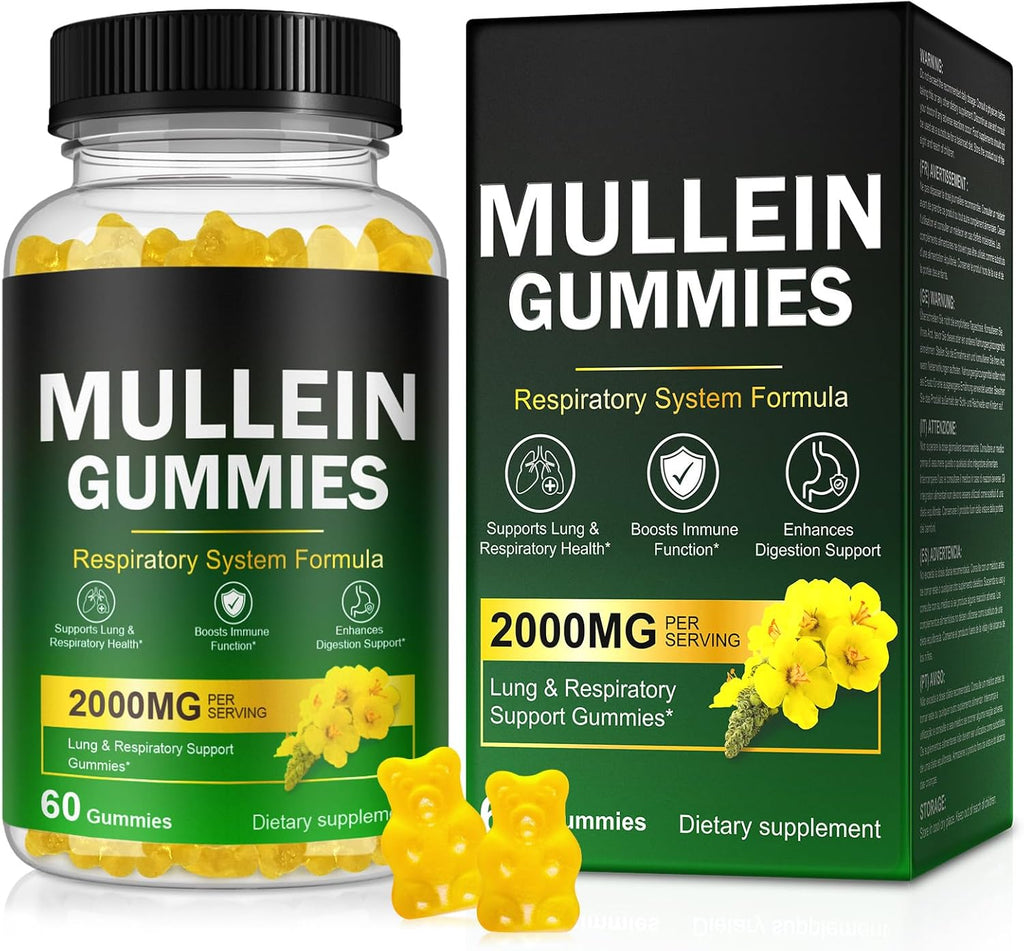 Mullein Gummies for Lungs, Mullein Extract for Smokers - Support Lung & Respiratory Health, Soothes Throat Irritation, Boost Immune - Mullein Leaf Extract for Lungs, Breathe Easier - 60pcs