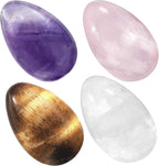TUMBEELLUWA 4pcs Reiki Crystal Stone Eggs Kit Polished Natural Palm Pocket Stones for Stress Removing, Amethyst+Rose Quartz+Rock Crystal+Tiger’s Eye