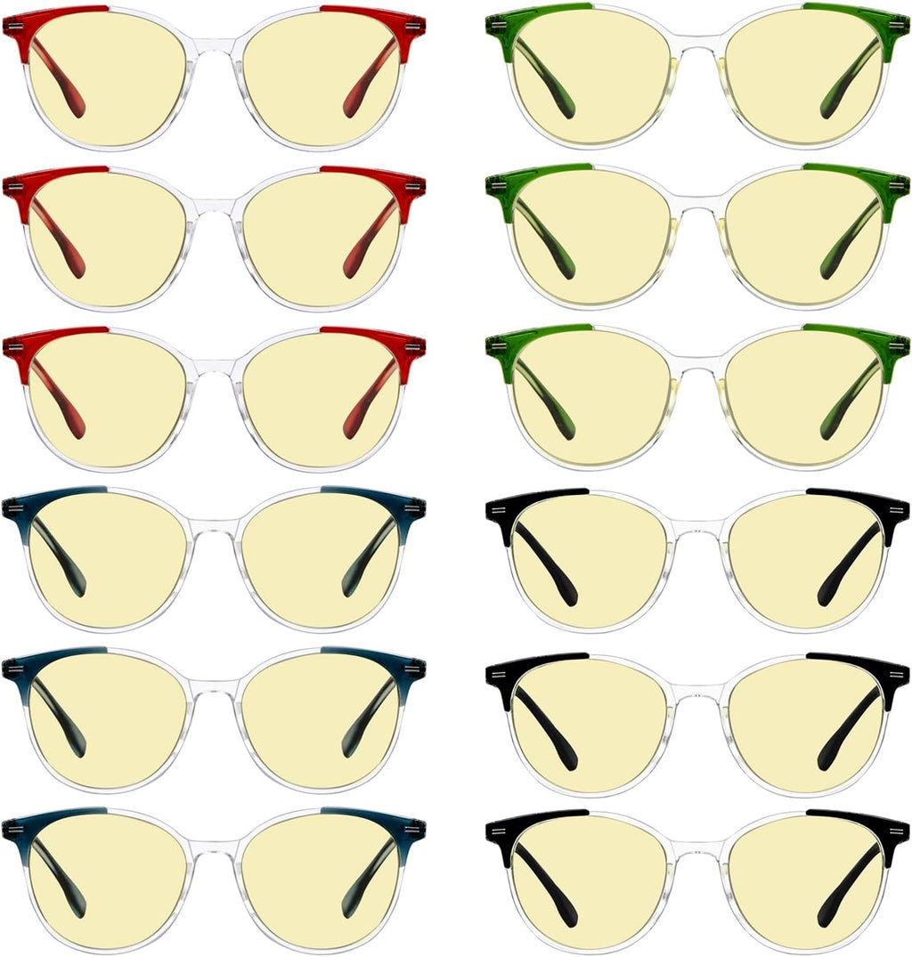 Eyekepper 12 Packs Blue Light Blocking Reading Glasses for Women Ladies Round Computer Readers Yellow Tinted +0.75