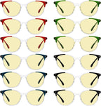 Eyekepper 12 Packs Blue Light Blocking Reading Glasses for Women Ladies Round Computer Readers Yellow Tinted +0.75