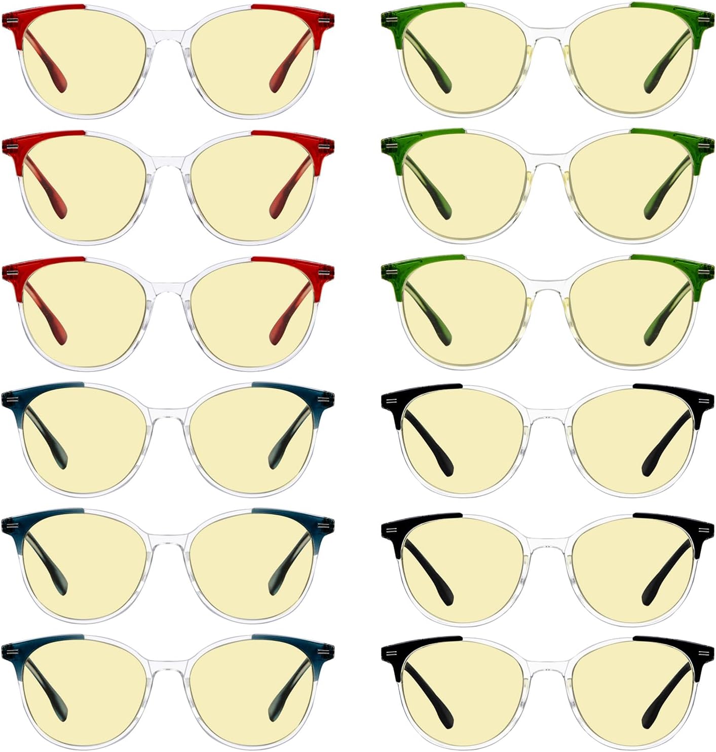 Eyekepper 12 Packs Blue Light Blocking Reading Glasses for Women Ladies Round Computer Readers Yellow Tinted +0.75