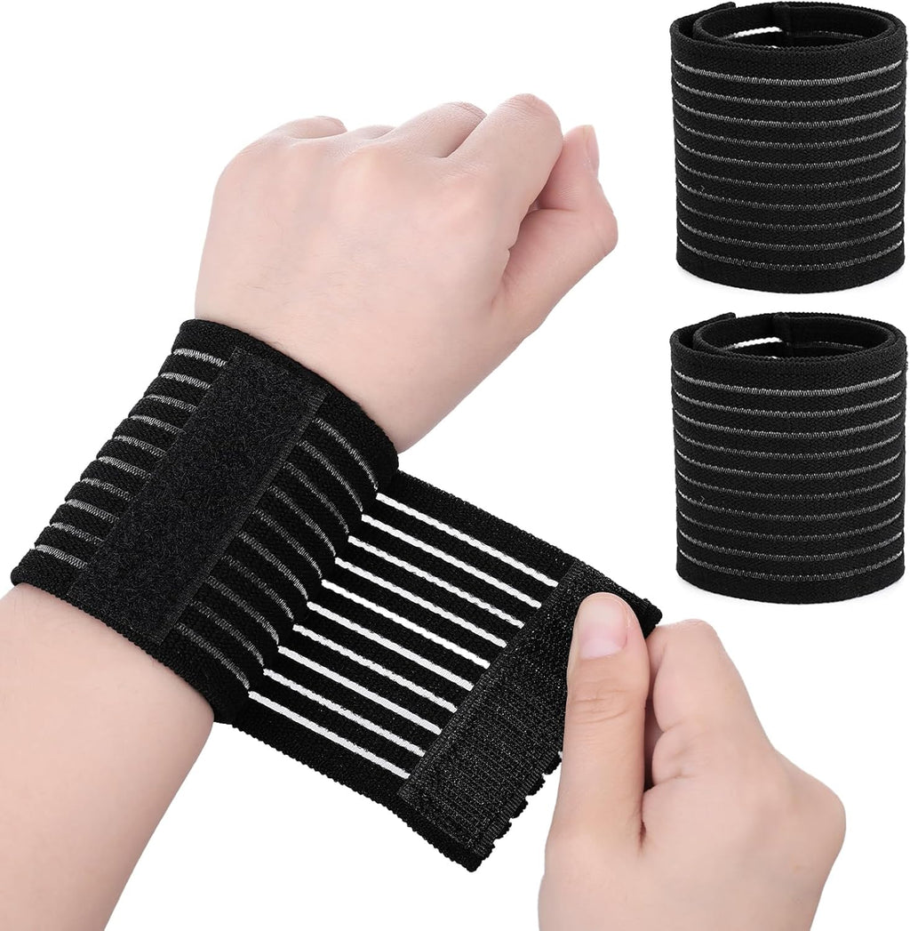 2 PCS Elastic Wrist Support Band Wrap Breathable Wrist Brace Adjustable Wrist Straps Support Relieves Wrist Pain Arthritis Tendonitis Sports Use for Men and Women Right & Left (Black)