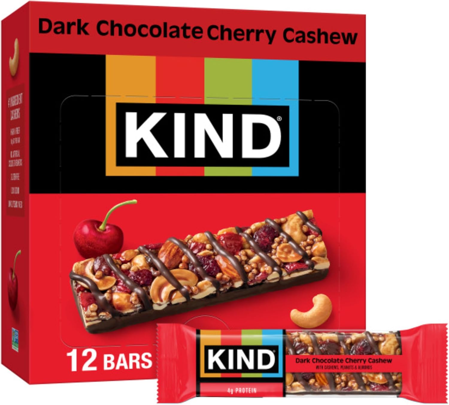 KIND Nut Bars, Dark Chocolate Cherry Cashew, Healthy Snacks, Gluten Free, 4g Protein, 12 Count