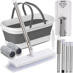 Flat Mop and Bucket Set with Heavy Duty Scrub Brush, 2 Washable Reusable Microfiber Pads, for Tile Hardwood, Wall Cleaning, Home Indoor or Outdoor Cleaning (White-Gray)